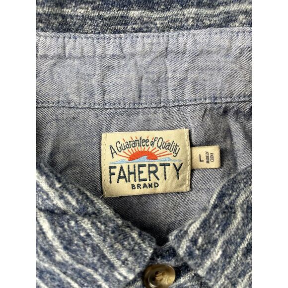 Faherty Henley Shirt Men's L Blue Heathered Stripe Baselayer Outdoors Pocket - Picture 4 of 11